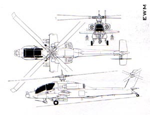 Tres vistas AH-64 Apache